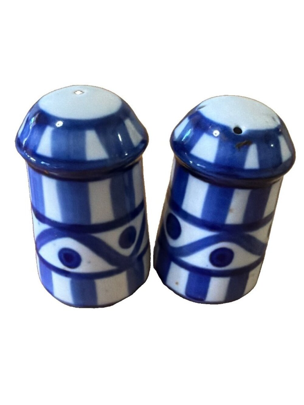 Dansk Arabesque Salt And Peppers Shaker Set Ceramic Mid Century Blue White
